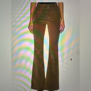 Free People corduroy light green ( olive ) high waisted  flared pants size 27